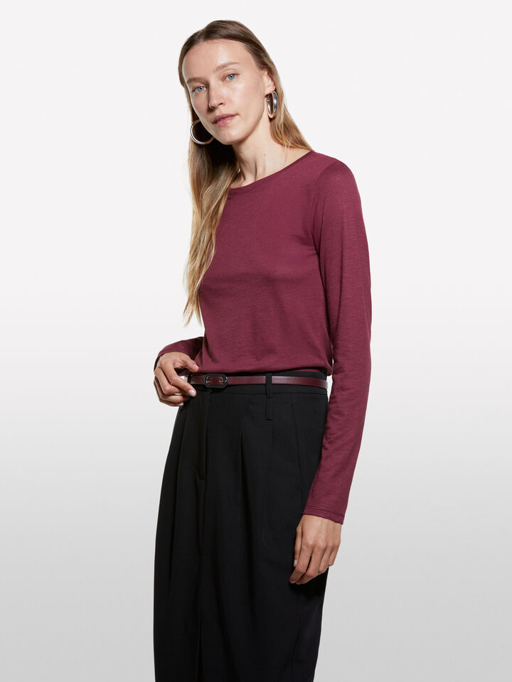 Burgunderrotes Langarm-T-Shirt - langärmeliges t-shirt für damen - Bordeaux | Sisley image number 3